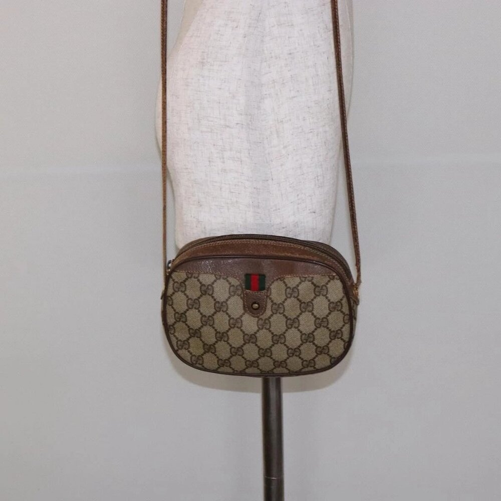 GUCCI GG Supreme Web Sherry Line Bag PVC Beige Gold
